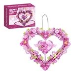 Wholesale DIY Heart Shaped Wreath Building Blocks 326 pcs Pink Flower Bricks Set Custom Romantic Hanging Ornament Toy for Valentine's Day Gift