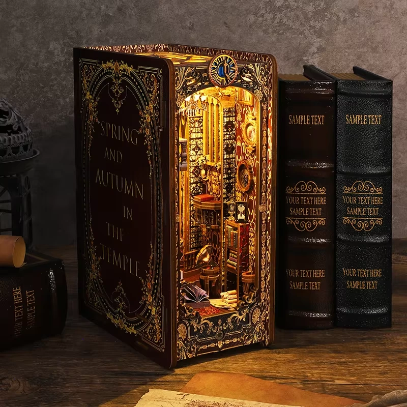 Hot Sale Custom 3D Wooden Puzzle Diy Book Nook Kit With LED Light