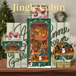 Wholesale Christmas Book Nook Kit DIY Jingle Cabin Wooden Bookshelf Insert with LED Light Custom 3D Puzzle Miniature Supplier