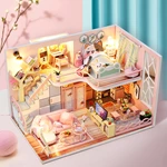 Wholesale DIY Wooden Dollhouse Kit with LED Light Miniature Modern Pink Loft Model 3D Puzzle House for Adults Factory