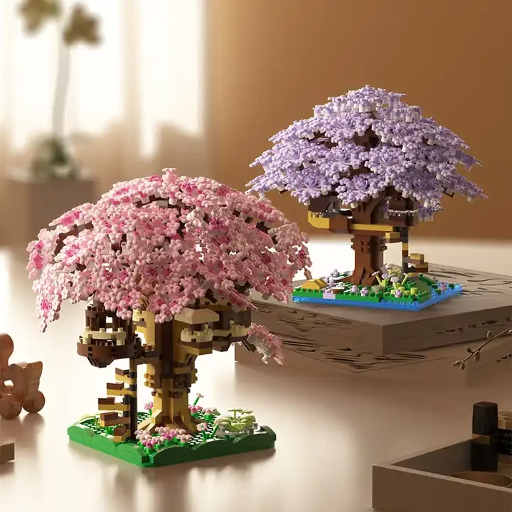 Wholesale Cherry Blossom Treehouse Building Blocks, Custom Sakura Tree Model Kit for Adults, OEM Home Decor Bricks Factory