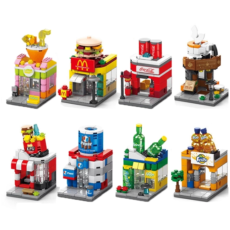 Customized Coffee Fast Food Building Block Sets Street View City Toy