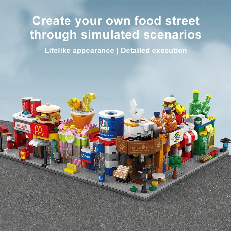 Customized Coffee Fast Food Building Block Sets Street View City Toy