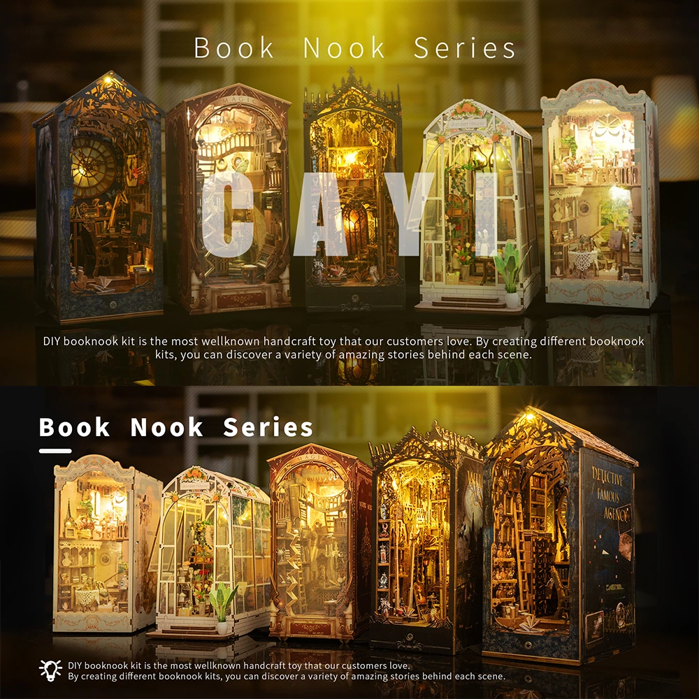 Hot Sale Custom 3D Wooden Puzzle Diy Book Nook Kit With LED Light