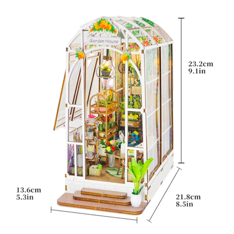 23cm DIY Wooden Miniature Greenhouse for Custom Branding with Touch-Switch LED & OEM Design Service