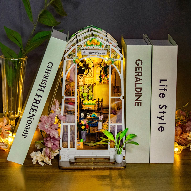23cm DIY Wooden Miniature Greenhouse for Custom Branding with Touch-Switch LED & OEM Design Service