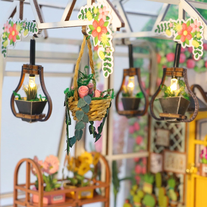 23cm DIY Wooden Miniature Greenhouse for Custom Branding with Touch-Switch LED & OEM Design Service