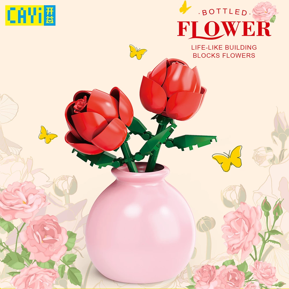 Wholesale Building Block Flower Collection with Vases, Bulk DIY Botanical Bricks for Home Decor & Gifts, OEM Supplier