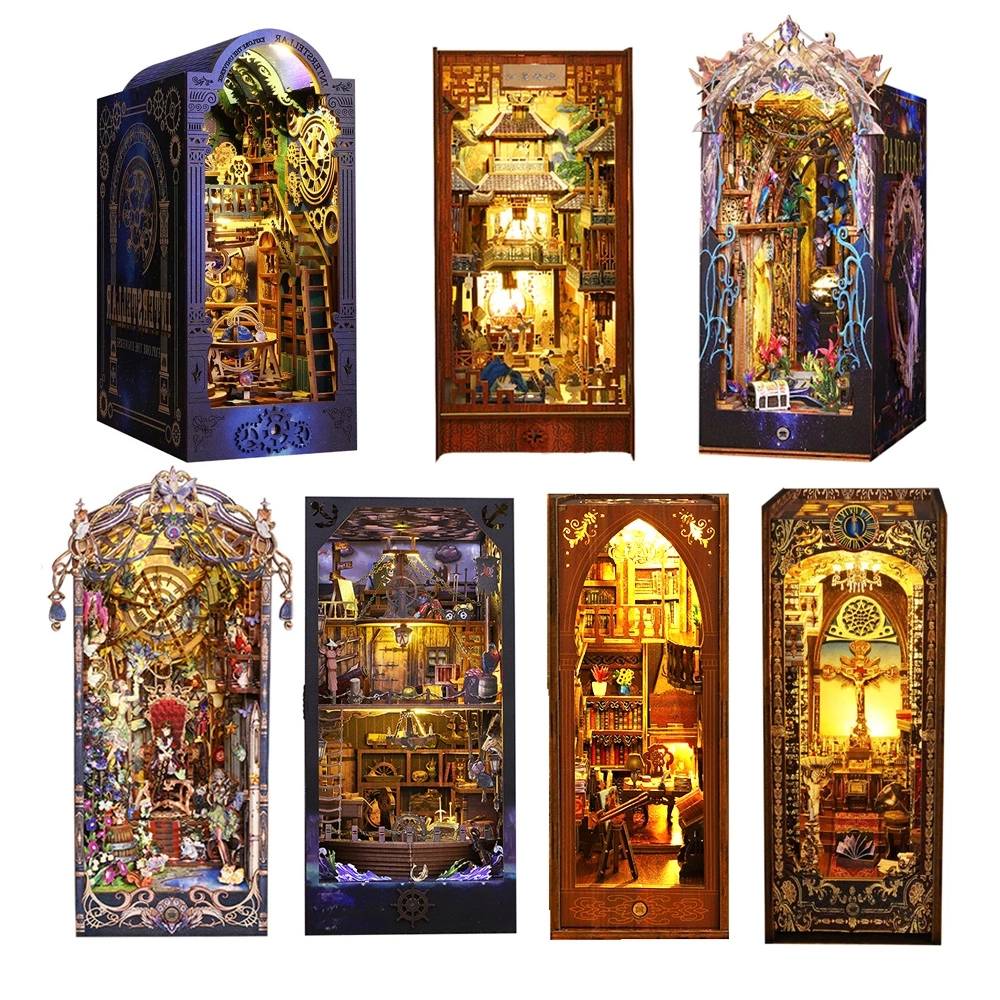 Hot Sale Custom 3D Wooden Puzzle Diy Book Nook Kit With LED Light