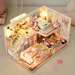 Wholesale DIY Wooden Dollhouse Kit with LED Light Miniature Modern Pink Loft Model 3D Puzzle House for Adults Factory