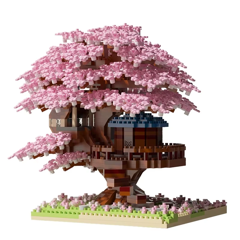 Wholesale Cherry Blossom Treehouse Building Blocks, Custom Sakura Tree Model Kit for Adults, OEM Home Decor Bricks Factory