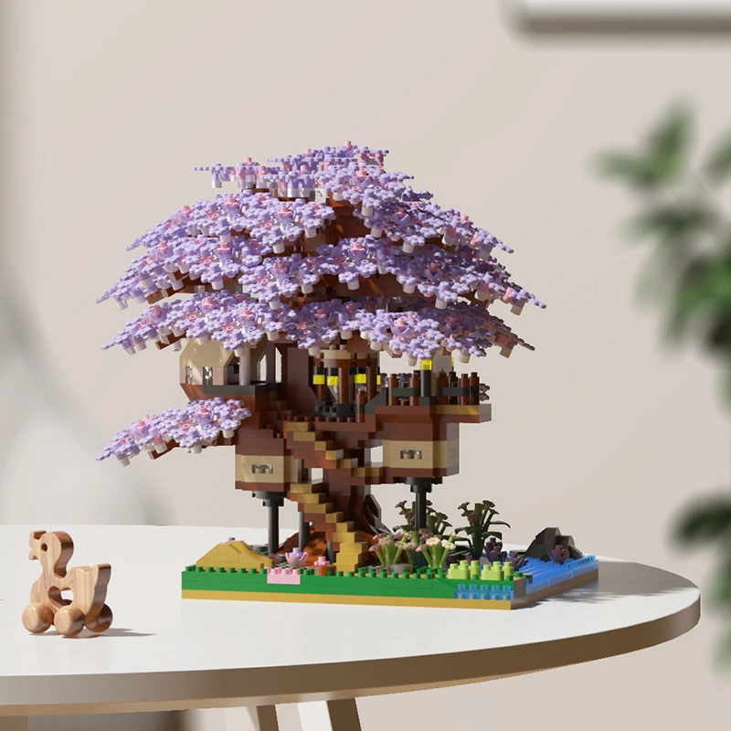Wholesale Cherry Blossom Treehouse Building Blocks, Custom Sakura Tree Model Kit for Adults, OEM Home Decor Bricks Factory
