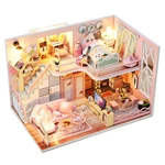 Wholesale DIY Wooden Dollhouse Kit with LED Light Miniature Modern Pink Loft Model 3D Puzzle House for Adults Factory