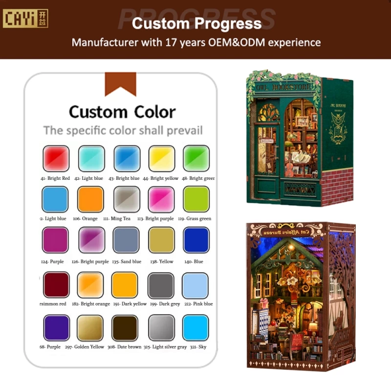 Hot Sale Custom 3D Wooden Puzzle Diy Book Nook Kit With LED Light