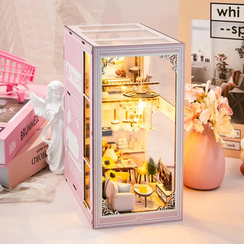 11-Inch Wooden DIY Miniature Pink Loft House Book Nook Kit for Hobby & Gift Markets with Full OEM/ODM Customization Service