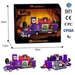 1224PCS Halloween Haunted House Truck Building Blocks Set with LED Lights, Mobile Ghost Dining Car Construction Toy for Adults & Teens