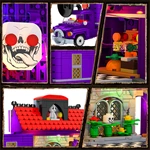 1224PCS Halloween Haunted House Truck Building Blocks Set with LED Lights, Mobile Ghost Dining Car Construction Toy for Adults & Teens