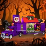 1224PCS Halloween Haunted House Truck Building Blocks Set with LED Lights, Mobile Ghost Dining Car Construction Toy for Adults & Teens
