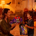 1224PCS Halloween Haunted House Truck Building Blocks Set with LED Lights, Mobile Ghost Dining Car Construction Toy for Adults & Teens